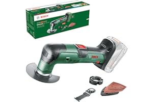Bosch Akku-Multifunktionswerkzeug UniversalMulti 18V-32 (zum Sägen, Schneiden, Schleifen; 1x Segmentsägeblatt; 1x Tauchsägeblatt; 1x Schleifplatte; 6x Schleifblätter; 1x Tiefenanschlag; ohne Akku)