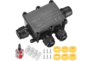 JTTXIU Wodoszczelny Rozdzielacz IP68, Zewnętrzny Skrzynka Rozdzielcza, Kabel z Przewodnik Do Ziemi, Czarny Rozdzielacz Elektryczny Świeżego Powietrza, 4-Drożny Przewód z Złączem, ze Śrubokrętem, 2 x Ø4-9mm-2 x Ø9-14mm