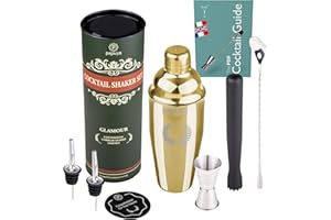 PAPUYA New 2023 Cocktail Shaker Oro Set Barman Professionale 750ml Acciaio Inox Completo Kit Accessori Ricettario Ebook Idea per Martini Gin Tonic Mojito Party Feste Aperitivo Bar Bartender e come Regalo