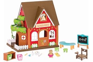 LI'L WOODZEEZ Li’l Woodzeez – Woodland Schoolhouse – 16pc Toy Set with School Accessories and Animal Character – Miniature Houses and Playsets for Kids Age 3+