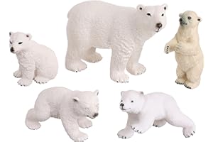 JOKFEICE Polar Bear Figures for Kids – 5pcs Realistic Plastic Animal Figures for Science Projects, STEM Learning, Cake Toppers, Birthday Gifts, Party Favors, Educational Toys for Toddlers