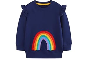 Tokeya Sweatshirt Fille Pull Coton Casual Manches Longues T-Shirts Mignon Licorne Arc-en-Ciel Imprimé Col Rond Pullover Mode Chaud Hiver Automne et Printemps Blouse Haut Vetements pour Enfant 2-8 Ans