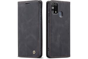 QUQUCHENG123 Ququcheng Schutzhülle kompatibel mit Samsung Galaxy M31, Schutzhülle aus Leder, Flip Schutzhülle mit Magnetverschluss, Schwarz