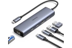 UGREEN USB C Hub Ethernet, 10Gbps USB 3.2 Ethernet Adapter with 2 x USB-C Port, 2 x USB-A Port and 1x RJ45 Gigabit LAN Network Adaptor for Thunderbolt 3/Laptop/iPhone/iPad/Tablet/Switch/Steam Deck
