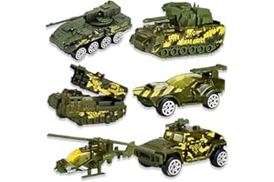 TCVENTS Diecast Military Vehicles Truck Set, 6Pcs Alloy Metal Army Models Car Toys for 3 Year Old Boys, Tank, Panzer, Anti-Air Vehicle, Helicopter Playset, Small Toy Car Gift for Kids Age 3 4 5 6 Year Old