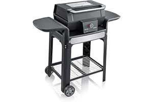 SEVERIN SEVO GTS Elektrogrill mit Deckel und Untergestell, elektrischer Standgrill, in 10 min bis 500 °C, Balkon Grill mit OLED-Display, für innen und außen, 3.000 W, Edelstahl/Schwarz, PG 8107