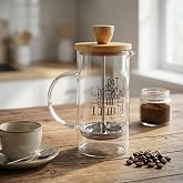 Deconox Bambu Kapaklı French Press 350 ml &ndash; Borosilikat Cam Bitki &Ccedil;ayı ve Filtre Kahve Demleme Ekipmanı, Paslanmaz &Ccedil;elik Filt