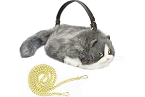 HUIJUFU Gatto Realistico Di Peluche A Forma Di Borsa A Tracolla Per Le Donna (Blu e bianco)