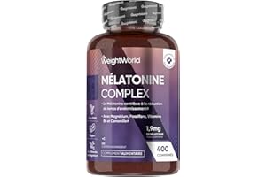 WEIGHTWORLD Melatonine 1,9mg 400 Comprimés Vegan, Mélatonine Complexe avec Magnésium, Vitamine B6, Passiflore et Camomille pour Adultes, Format Voyage sans Accoutumance et sans Stéarate de Magnésium