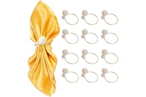 SMGBWAY 12pcs Ronds De Serviette Or Rond de Serviette en Métal Ronds de Serviette en Perles avec Boucle Décoration de Table Porte-Serviettes de Table pour Fête de Mariage, Dîner, Anniversaire