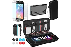 Teyomi Carrying Case for Nintendo Switch 2 with 12 Game Card Slots, Transparent Dockable Case for Switch 2,Tempered Glass Screen Protector for Switch 2,Protective Cover for Switch 2 Joycon (PU Black)