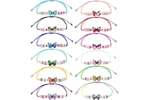 Hopton 12 Stück Freundschaftsarmbänder, Armbänder Kinder mit Schmetterling Anhänger, Einstellbare Geflochten Armbänder Mädchen, Kindergeburtstag Gastgeschenke für Jungen & Mädchen