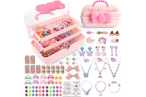 FANTSPATI Bijoux Jouets Fille, 218 Pièces Boite a Bijoux Enfant Princesse avec Collier, Bracelet, Bagues, Attaches Cheveux et Pinces à Cheveux, Anniversaire Noël Cadeau Fille pour 3 4 5 6 7 8 9 10 Ans