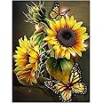 AIRDEA 5D Diamond Carft Painting Kits for Adults, DIY Sunflowers Diamond Carft Painting Kits, Round Full Drill Flowers Diamond Art Kits Butterfly Gem Painting Art Animals for Home Wall Decor 12x16inch