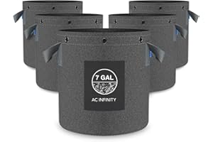 AC Infinity Heavy Duty Fabric Pots, 25 Liter Aeration Reusable Grow Bags 5-Pack 500G Thick Nonwoven Fabric and Multi-Purpose Rings for Low Stress Plant Training Fruits Vegetables and Flowers 7 Gallon