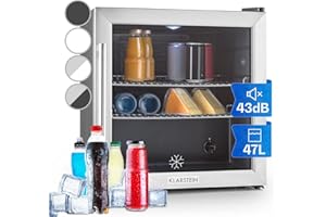 Klarstein Beersafe L Mini Frigo de Chambre pour Boissons, Petit Frigo Silencieux, Mini Bar Intérieur, Petit Refrigérateur Camping, Stockage de Bières, Vins, Boissons, Etagères Amovibles, 3-10°C, 47L