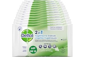 Dettol - Gel 2 en 1 Lingettes Hygiéniques - 12 lots de 12 Lingettes