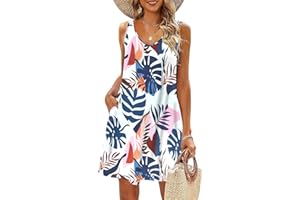 AUSELILY T-Shirt Casual Estiva da Donna Abiti da Spiaggia Copricostume Abito a Tinta Unita a Pieghe