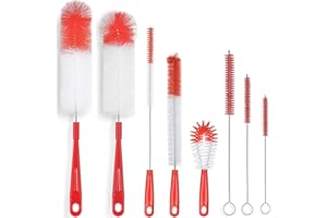 ALINK 5-Pack Red Bottle Brush Cleaner Set - Long Large Cleaing Brush for Narrow Neck Wine/Beer Bottles/ Flask/ Thermos/ Hummingbird Feeder/ Sport Well, Spout/Lid Brush, Straw Brush