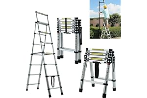 ROYALSWILL Scala telescopica 1,4 m – 1,7 m – scala pieghevole con telaio ad A, 4 + 5 gradini, antiscivolo, estensibile, scaletta allungabile multiuso, portata 150 kg