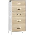 WOLTU Chest of Drawers, Fabric Storage Drawer Unit with 5 Drawers, Organiser with Drawers for Bedroom, Playroom, Closet, Living Room, Light Oak Effect+White Storage Unit with Metal Frame, SSK004whe-UK