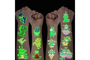 FLYFTREY Tatuaż dla dzieci, 20 arkuszy, świecący jednorożec, dinozaur, zestaw tymczasowych tatuaży, świecące w ciemności, wodoodporne, przyjazne dla skóry, tatuaże dla dzieci, akcesoria imprezowe na urodziny dziecka