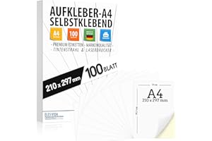 ELES VIDA 100 etiquetas autoadhesivas DIN A4, 210 x 297 mm, imprimibles universalmente, superficie blanca mate, compatibles con impresoras de inyección de tinta y láser, para muchas aplicaciones, de Alemania