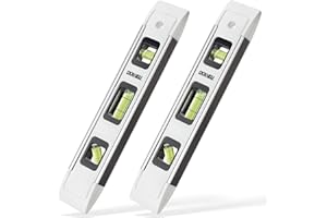 DOWELL Magnetische Torpedo-Wasserwaage 23 cm Mini-Libellen-Wasserwaage mit Aluminiumrahmen 180/90/45 Grad (2 Stück, Weiß)