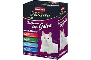animonda Vom Feinsten Adult Rffinesse karma dla kotów w galarecie, opakowanie mieszane z ziemią i wodą, saszetki (12 x 85 g), mokra karma z tauryną i witaminą D3, bez dodatku cukru, soi i zbóż