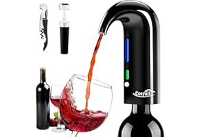 COSYALL Decantador de aireador de vino eléctrico recargable USB portátil, dispensador de vino automático para vino tinto, dispositivo de vertido de vino con bolsa para el polvo (negro)