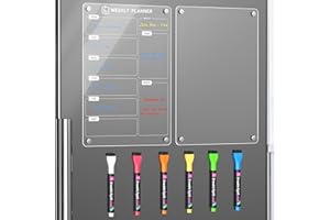 Langaelex Set di 2 Lavagna Magnetica Frigo Trasparente - Planner Settimanale Acrilico con 6 Pennarelli Gesso per Pianificatore Menu, Lista della Spesa, Piani di Studio - A4 (20x30cm)