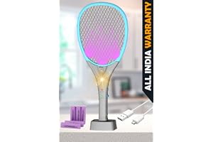 Raketto 3 in 1 Auto Mode with UV Light Mosquito Racket | Removable 1200mah BIS Certified Battery | with Torch | Made in India