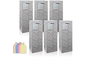 CCUCKY 6 Pezzi Sacchetti Regalo per Vino, Sacchetti per Bottiglie di Vino con Robusti Manici in Corda per Tutte le Occasioni (argento)