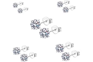 Epoch World 5 par srebrnych kolczyków na sztyfcie dla kobiet, srebro wysokiej próby 925, zestaw sztyftów, unisex, małe śpiące, chrząstka, hipoalergiczne sztyfty z cyrkonią sześcienną, dla mężczyzn i