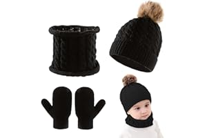 Kunyeah 3Pcs Baby Beanie Hat Scarf Gloves Set Infant Knitted Cap Winter Warm Gloves Toddler Neck Warmer for Boys Girls 0-3 Years