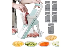 TAKULA Mandolina per Verdure 5 in 1,Affettatrice Manuale, Tagliaverdure, Affetta Verdure, Mandolina Verticale Taglia Verdure Carote Julienne per Carne Congelata, Cetriolo, Limone, Zucchina, Patata
