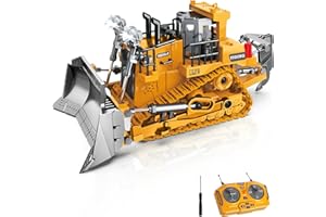 Remote Control Bulldozer, 9 Channels Metal RC Construction Vehicle Toy with Light Sound and Rechargeable Battery, Remote Controlled Bulldozer Toy Gift for Kids Boys Girls 4-12 (2.4GHz)