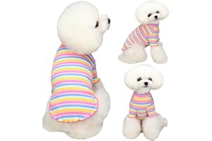 Yaopelky Abbigliamento per cani di taglia piccola e media, a righe arcobaleno, maglietta elasticizzata a maniche lunghe, per gatto, chihuahua, Yorkie, orsacchiotto (rosa, L)