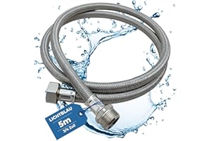 LICHTBLAU Kink-Resistant Stainless Steel Aquastop Extension I 5.0 m I Connection 3/4 Inch Washing Machine Dishwasher I Reinforced Hose Straight/Straight Including Seal I Universal Use
