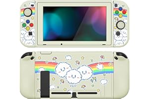 PlayVital Coque pour Switch Protection,Joycon Cover avec Capuchon pour Nintendo Switch et Protecteur d'Écran & ZealProtect Boutons-Nuage Arc-en-Ciel