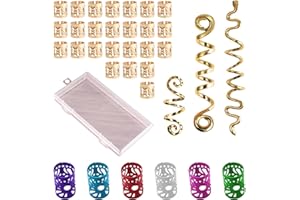 BEIIEB Juego de 34 anillos de trenza, espiral de pelo sucio, clip de espiral, anillo de extensión de pelo trenzado hueco, con 1 caja de almacenamiento para manualidades, coletas de caballo, caja decorativa