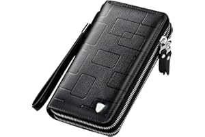 WEIXIER Mens Clutch Bag Handbag Genuine Leather Purse Zipper Long Wallet Business Large Hand Clutch Phone Holder