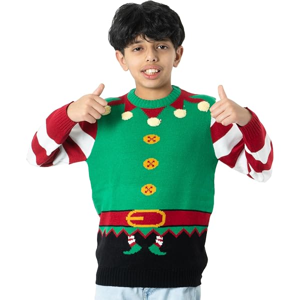 The Grinch Pull De Noël Enfant – Merry Grinchmas Ugly Christmas Sweater Bleu Tricoté, Manches Longues Pour Fêtes D'Hiver