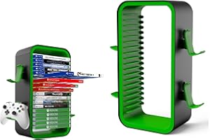 wigmoa OYO-1【40 cm】Tour de rangement pour jeux compatible avec PS5/Xbox Series S et X/Switch, organiseur universel pour disques de jeux vidéo, 18 pièces avec support pour 4 contrôleurs, support pour