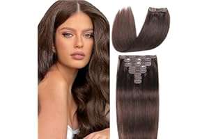 GIVLOVE Clip in Hair Extensions Real Human Hair 8 Pieces Straight Real Remy Human Hair Full Head Human Hair Extensions Clip in Double Weft Real Remy Hair (22 Inch,#4 Medium Brown)