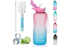 YANIKY Butelka do picia 2 l, sportowa butelka na napoje ze słomką, nie zawiera BPA, szczelna, sportowa butelka ze znacznikami czasu, do uprawiania sportu, aktywności na świeżym powietrzu, podróży,