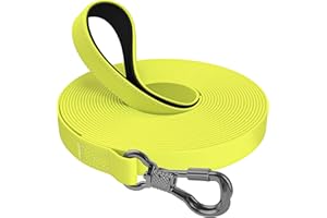 X XBEN Longe pour Chien, 10M Laisse de Dressage étanches pour Chiens, Laisse pour Chien avec Poignée Confort et Mousqueton Verrouillable, Longe Robuste pour Petits, Moyens et Grands Chiens, Jaune fluo