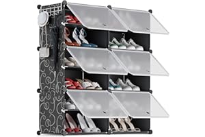 YIHATA Scarpiera, 2 x 6 Livelli Portascarpe 24 Paia di Scarpe, Scaffale Portaoggetti Modulare, con Sportello Trasparente, Pannelli di Plastica per Corridoio Soggiorno Camera da Letto, Nero