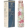 MERCAPE® - 100% Pure Joint Less Copper Bottles for Water with Leak Proof Lid | Ayurveda BPA Free & Non Toxic | Ayurvedic Office | Flower Print Bottle | Hiking Treking Bottle - 900ml