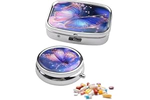 MYGLOAR Pilulier 2 pièces, élégant petit pilulier avec miroir, pilulier de voyage portable, métal décoratif de poche, adapté aux médicaments, vitamines, huile de poisson (Violet)